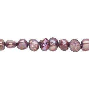 Pearl, cultured freshwater (dyed), orchid, 5-6mm flat-sided potato with 0.4-0.6mm hole, D grade, Mohs hardness 2-1/2 to 4. Sold per 15-inch strand.