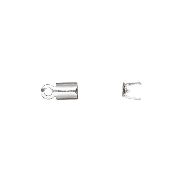 Cord end, fold-over, silver-finished brass, 5x4mm with 3.5mm inside diameter. Sold per pkg of 50. image number 0