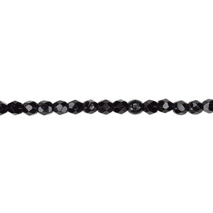 Bead, Czech fire-polished glass, jet, 3mm faceted round. Sold per 15-1/2" to 16" strand, approximately 130 beads.