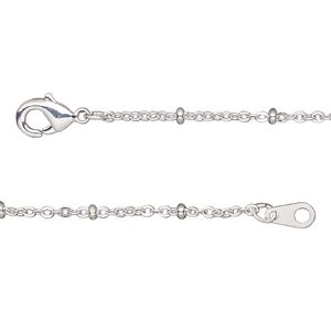 Chain 1pkg1 silver-plated cable, 1.5mm / 2x1mm rondelle / lobster claw clasp, brass 18 inch