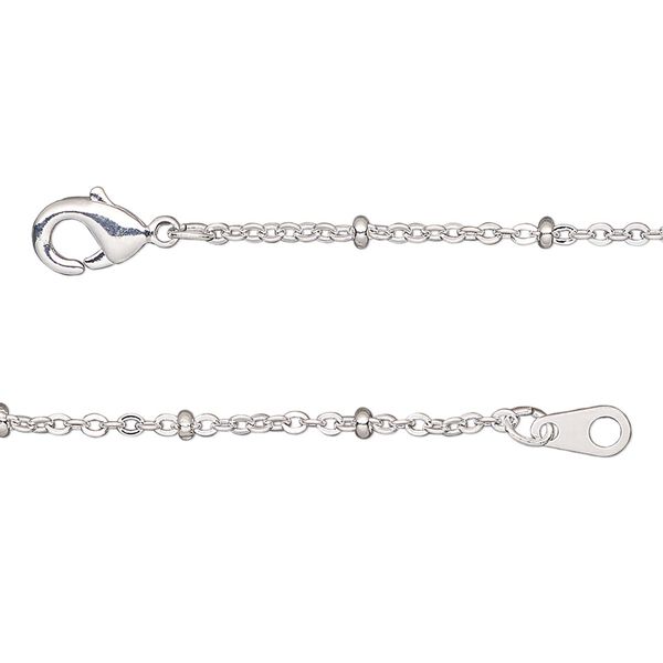 Chain, silver-plated brass, 1.5mm cable and 2x1mm rondelle, 18 inches with lobster claw clasp. Sold individually. image number 0