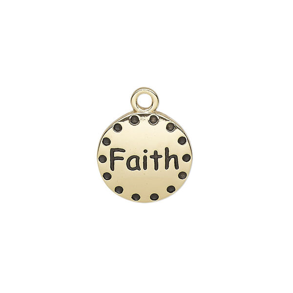 Drop, enamel and gold-finished "pewter" (zinc-based alloy), black, 14.5mm single-sided round with "Faith." Sold individually. image number 0