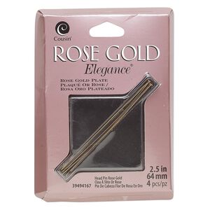 Head pin, rose gold-plated copper and lacquer, 2-1/2 inches, 23-gauge. Sold per pkg of 4.