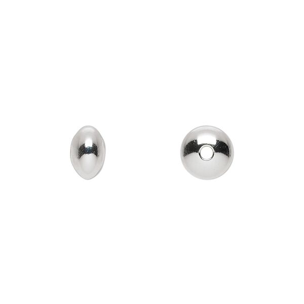 Bead, sterling silver, 8x5mm smooth saucer. Sold per pkg of 2. image number 0