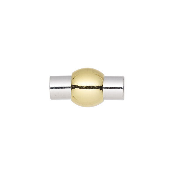 Clasp, magnetic, gold- and silver-finished brass, 18.5x10mm barrel with glue-in ends, 4.5mm inside diameter. Sold individually. image number 0
