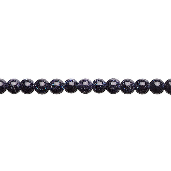 Bead, blue goldstone (glass) (man-made), 4mm round. Sold per 15-1/2" to 16" strand. image number 0