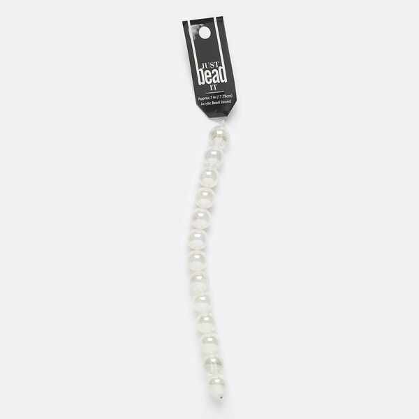 Bead, coated acrylic, white and clear, 14mm round with 2mm hole. Sold per 7-inch strand. image number 0