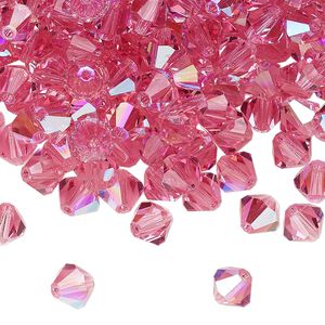 Bead 24pk rose glitter, Preciosa Czech crystal 6mm bicone