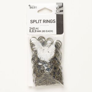 Split ring assortment, antique brass-finished steel, 6mm round / 8mm round / 9mm round. Sold per pkg of 240.