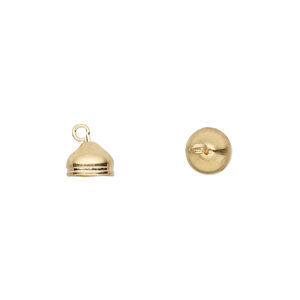 Cord end, glue-in, gold-plated brass, 7x6mm with 6mm inside diameter. Sold per pkg of 100.