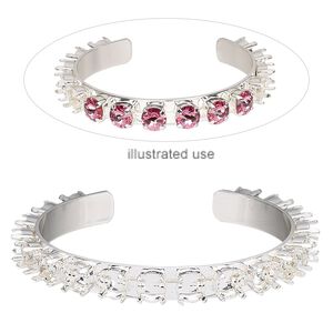 Bracelet, cuff, silver-plated brass, 9mm wide cupchain with (18) SS39 settings, adjustable from 7-1/2 to 8-1/2 inches. Sold individually.