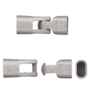 Clasp hook 1pkg1 imitation rhodium-plated / "pewter" (zinc alloy), 34x13mm / fits 10.5x5mm cord, matte 1-strand