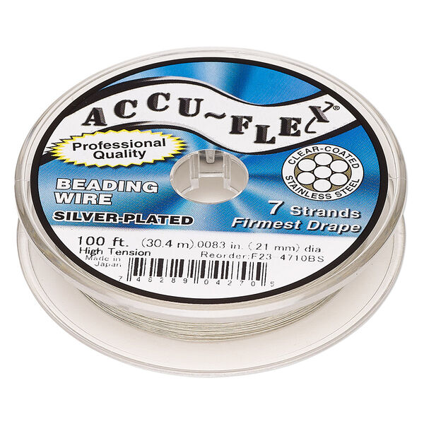 Beading wire, Accu-Flex®, nylon and silver-plated stainless steel, clear, 7 strand, 0.0083-inch diameter, high tension. Sold per 100-foot spool. image number 0