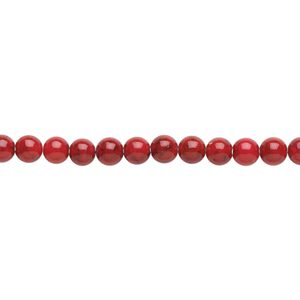 Bead, riverstone (dyed), beet red, 4mm round, B grade, Mohs hardness 3-1/2. Sold per 15-1/2" to 16" strand.