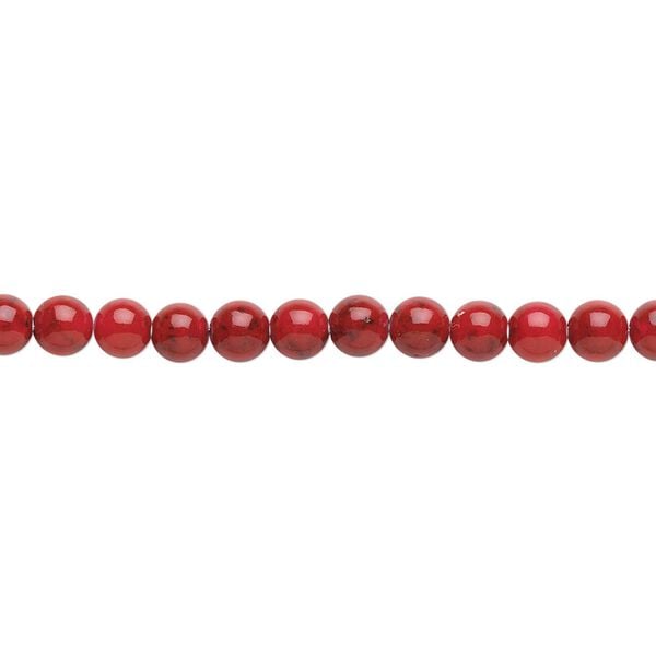 Bead, riverstone (dyed), beet red, 4mm round, B grade, Mohs hardness 3-1/2. Sold per 15-1/2" to 16" strand. image number 0