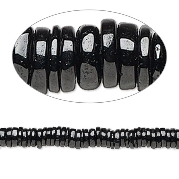 Bead, black spinel (natural), 4x1mm-6x2mm hand-cut rondelle, B grade, Mohs hardness 8. Sold per 8-inch strand, approximately 100-150 beads. image number 0