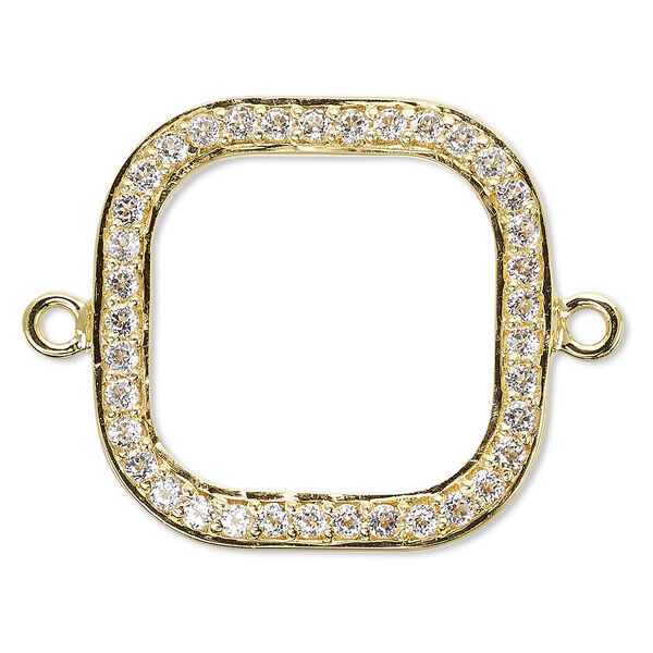 Link, white topaz (natural) and gold-finished sterling silver, 20x20mm single-sided open square. Sold individually. image number 0
