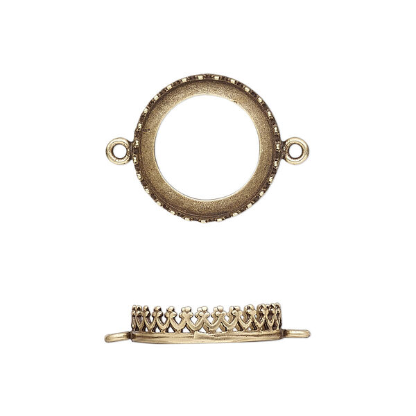 Link, JBB Findings, antiqued brass, 16mm round with open back and decorative trim, 14mm round bezel setting. Sold per pkg of 2. image number 0