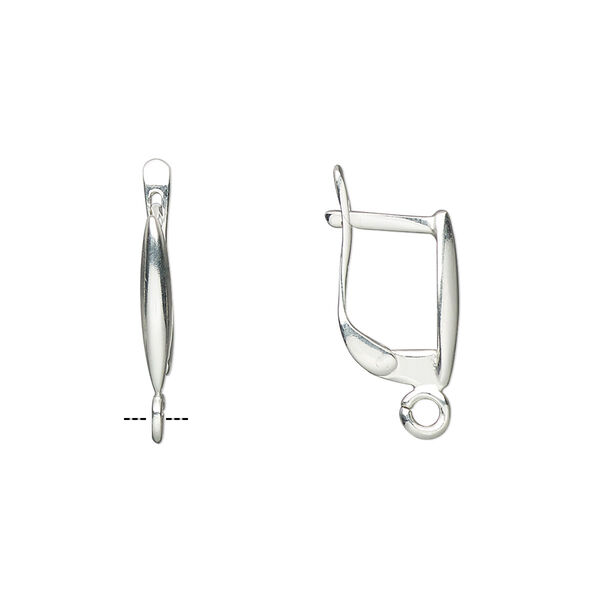 Ear wire, sterling silver, 16.5mm square leverback with open loop. Sold per pair. image number 0