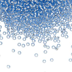 Seed bead, TOHO BEADS®, glass, pkg/7.5g, #11 round, transparent silver-lined light sapphire (TR-11-33).