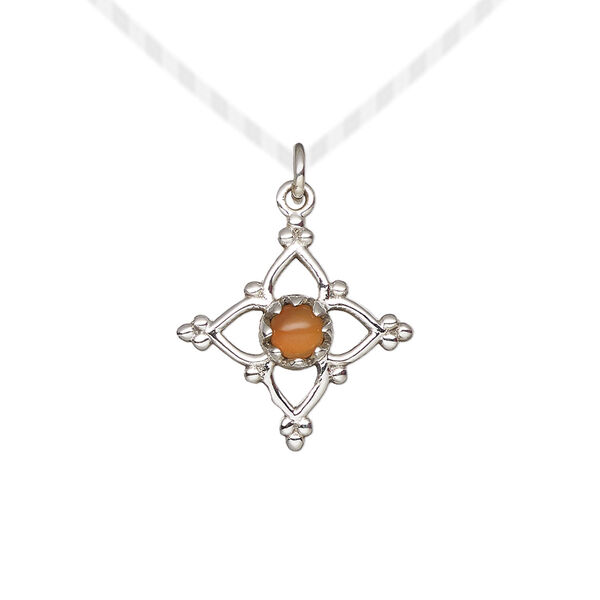 Carnelian / sterling silver 1pkg1, open beaded diamond drop antiqued 17x17mm image number 0