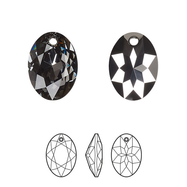 Drop 1pk crystal silver night, Crystal Passions® 16mm pendant elliptic cut 6438 image number 0