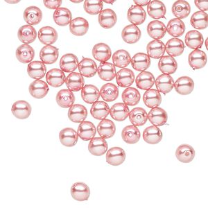 Czech Glass 1pkg100, round druk bead pearl-coated pink 4mm