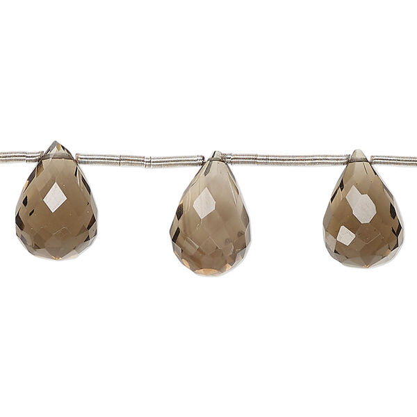 Smoky quartz 1pkg14, hand-cut top-drilled faceted briolette bead B grade, graduated 10x6mm-16x9mm image number 0