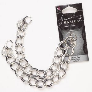 Chain, steel, pkg/2 inches, 10.6mm double curb, antique silver finish.