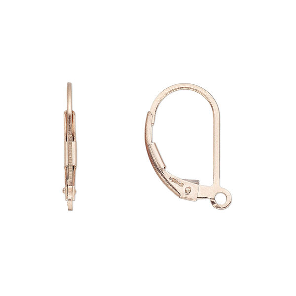 Ear wire, 14Kt rose gold-filled, 15mm leverback with open loop. Sold per pair. image number 0