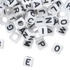Bead mix, acrylic, opaque white and black, 6mm cube with alphabet letters. Sold per pkg of 100. image number 0