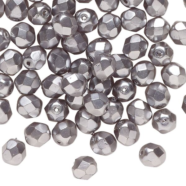 Bead, Czech fire-polished glass, opaque aluminum silver, 6mm faceted round. Sold per 15-1/2 to 16" strand, approximately 70 beads. image number 0