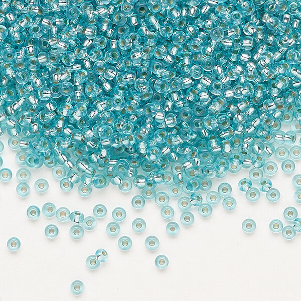 Seed bead, Preciosa Ornela Czech glass, pkg/500g, #11 rocaille, translucent solgel dyed silver-lined teal, (78165). image number 0