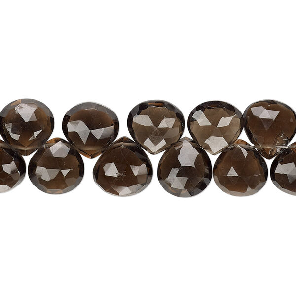 Smoky quartz 1pkg1, hand-cut top-drilled faceted puffed teardrop bead 6 inch 7x7mm-9x9mm image number 0