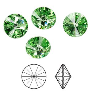Chaton 4pk peridot foil back, Crystal Passions® 12mm rivoli 1122