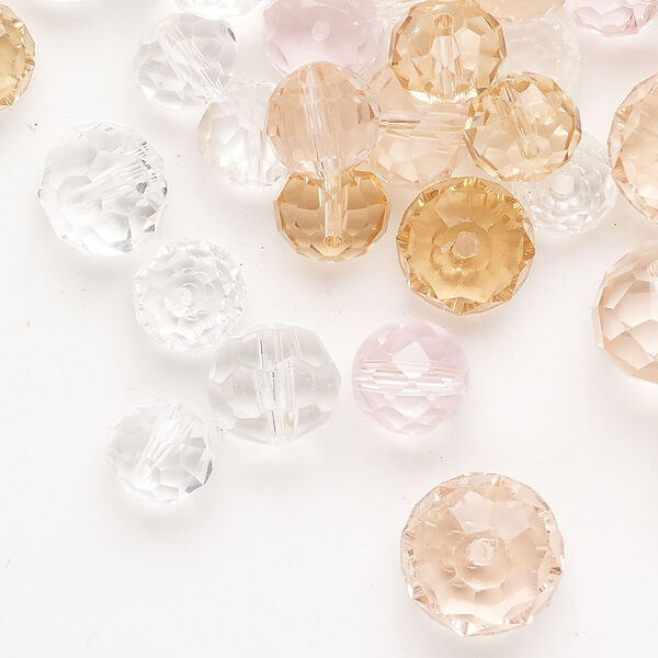 Glass 1pkg1 bead mix mixed shapes translucent / transparent clear / peach / pink 3 ounce mixed sizes image number 0