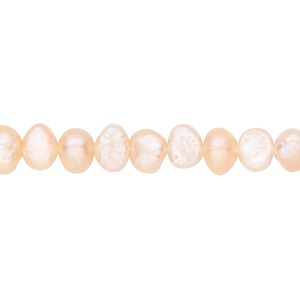 Pearl, cultured freshwater, peach, 5-8mm flat-sided potato, D grade, Mohs hardness 2-1/2 to 4. Sold per 16-inch strand.