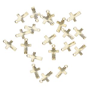 Drop, gold-finished "pewter" (zinc-based alloy), 9x7mm sunburst cross. Sold per pkg of 20.