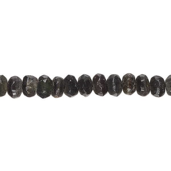 Bead, grey feldspar (natural), dark, 5x3mm-7x5mm hand-cut faceted rondelle, C- grade, Mohs hardness 6 to 6-1/2. Sold per 14-inch strand. image number 0