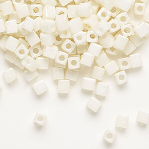 Seed bead, Miyuki, glass 1pkg10g, 3.5-3.7mm square, opaque metallic cream (SB-421)
