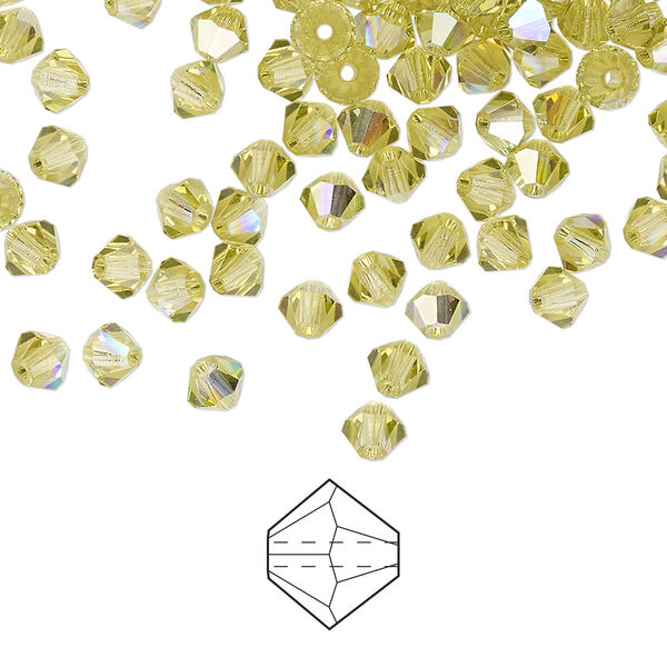 Bead 144pk acid yellow AB, Preciosa Czech crystal 4mm bicone image number 0