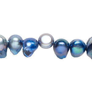 Pearl 1pkg1 freshwater, 8x7mm-11x9mm baroque 15 inch cultured denim blue