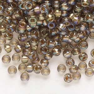 Seed bead, Miyuki, glass, pkg/250g, #6 rocaille, translucent moth-lined luster crystal clear (RR-3540).