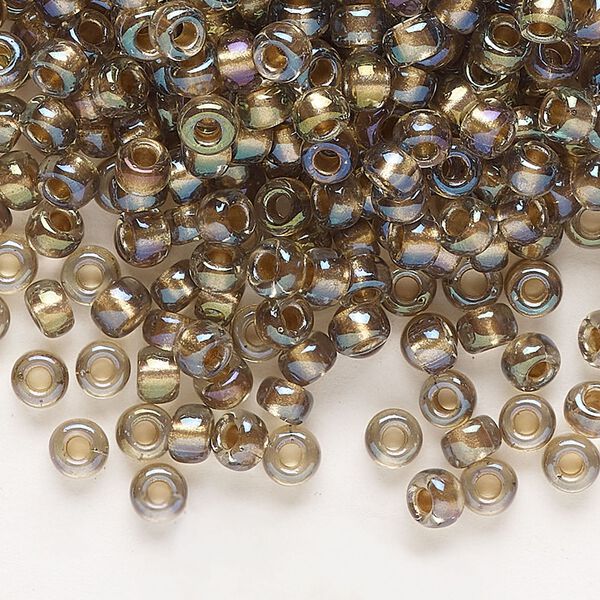 Seed bead, Miyuki, glass, pkg/250g, #6 rocaille, translucent moth-lined luster crystal clear (RR-3540). image number 0