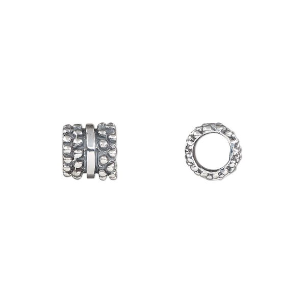 Bead, antiqued sterling silver, 8.5x8mm beaded tube. Sold individually. image number 0