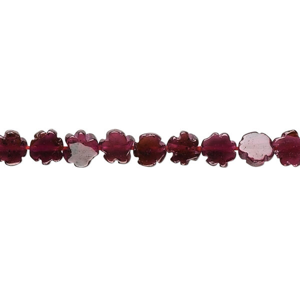 Bead, garnet (dyed), 5x5mm-6x6mm hand-cut flower, B grade, Mohs hardness 7 to 7-1/2. Sold per 15-1/2" to 16" strand. image number 0