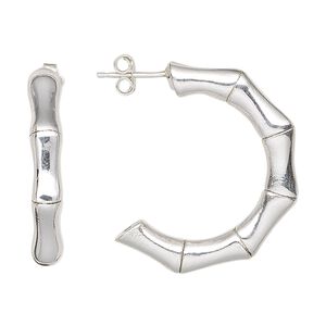 Earstud, sterling silver, electroformed, 28mm bamboo. Sold per pair.