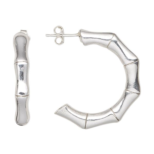 Earstud, sterling silver, electroformed, 28mm bamboo. Sold per pair. image number 0