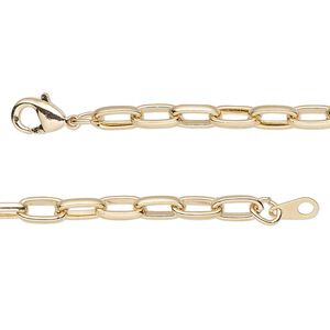 Chain 1pkg1 paperclip, 4mm / lobster claw clasp, gold-finished steel 24 inch