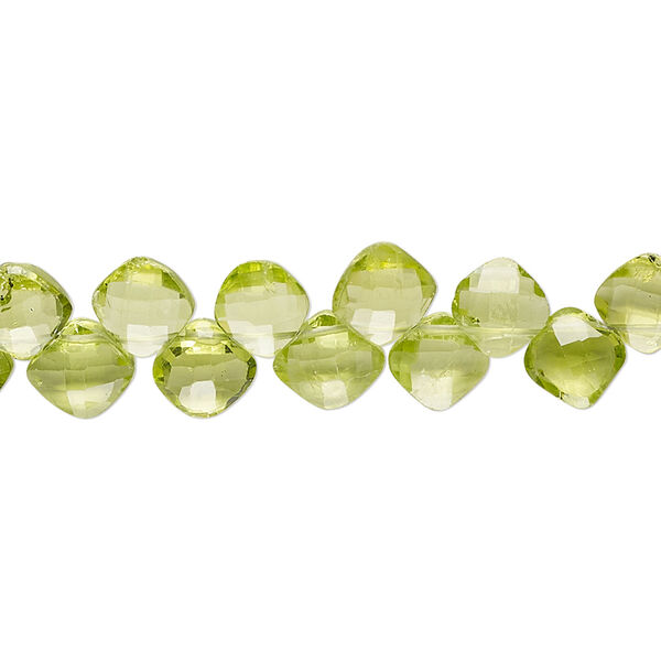Bead, peridot (natural), 6-7mm hand-cut faceted puffed diamond, B grade, Mohs hardness 6-1/2 to 7. Sold per 8-inch strand, approximately 45 beads. image number 0